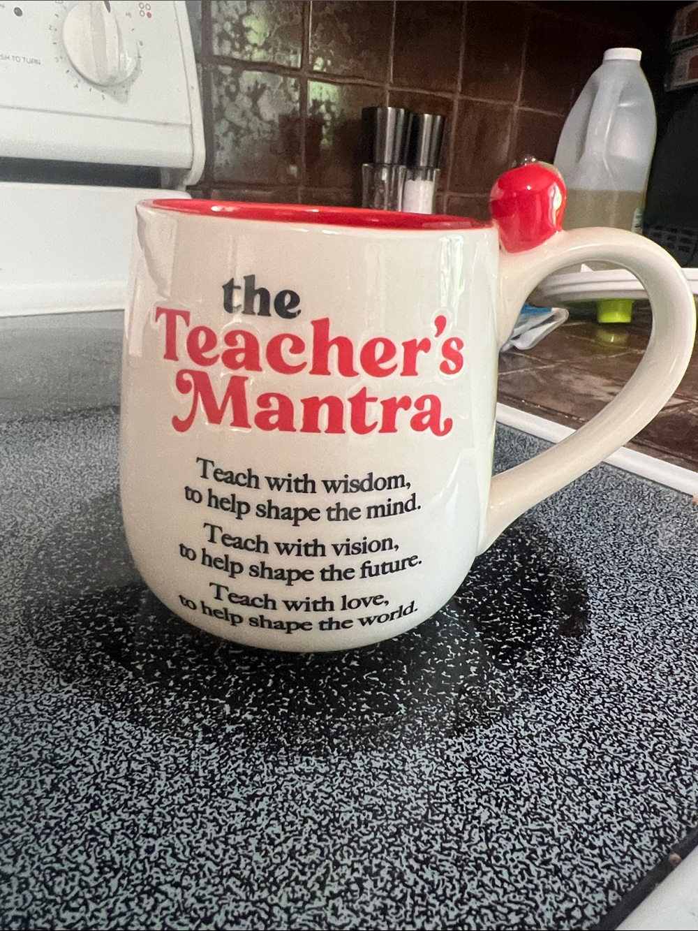 The Teacher's Mantra Ceramic Coffee Mug - Red & Cream